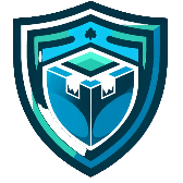 Shield-shaped logo with a blue and green color scheme on a white background